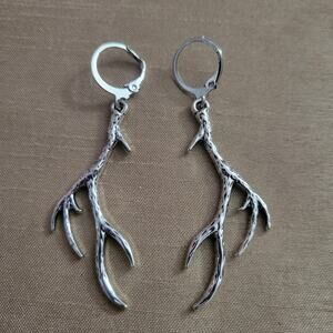 Silver tone boho antler earrings